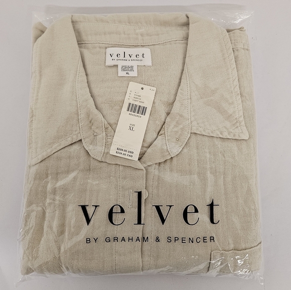 Velvet By Graham and Spencer Lana Cropped Button Down Shirt in Light Sand NWT - Picture 9 of 13